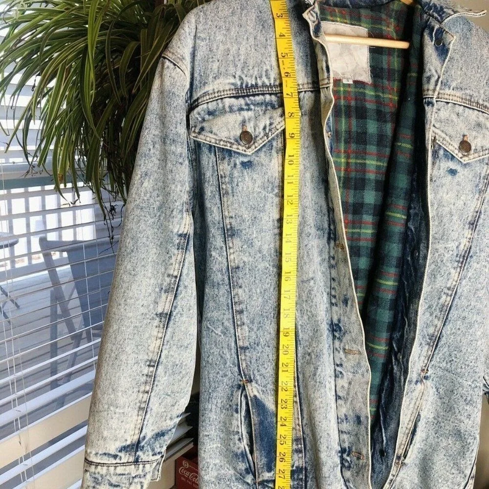 Vintage Acid Wash Denim‎ Jacket Flannel Lined Retro Grunge